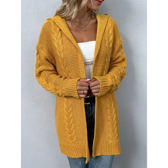 Cable-Knit Longline Hooded Cardigan - Picture 4 of 7